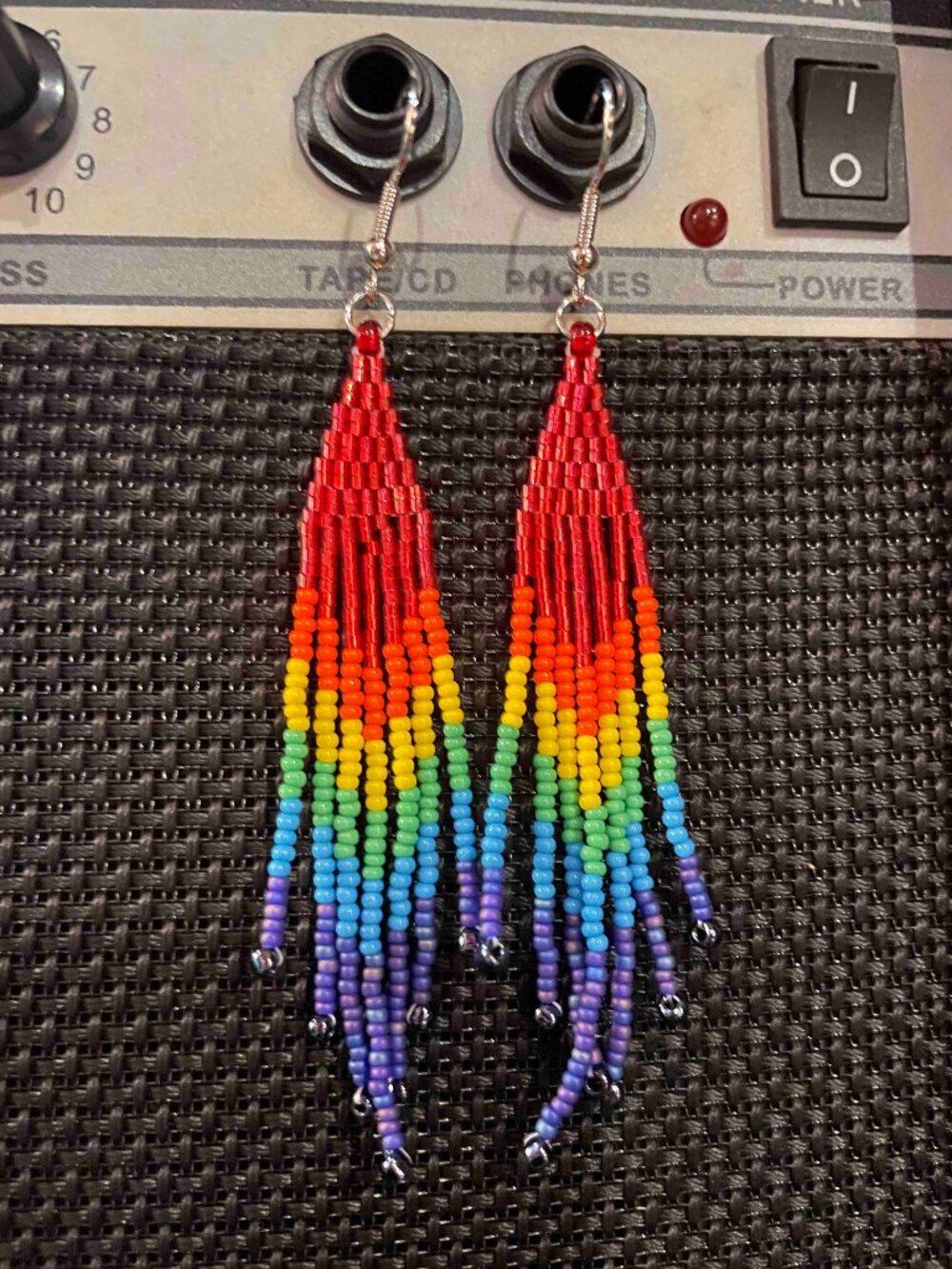 Pride rainbow red fringe bead earrings